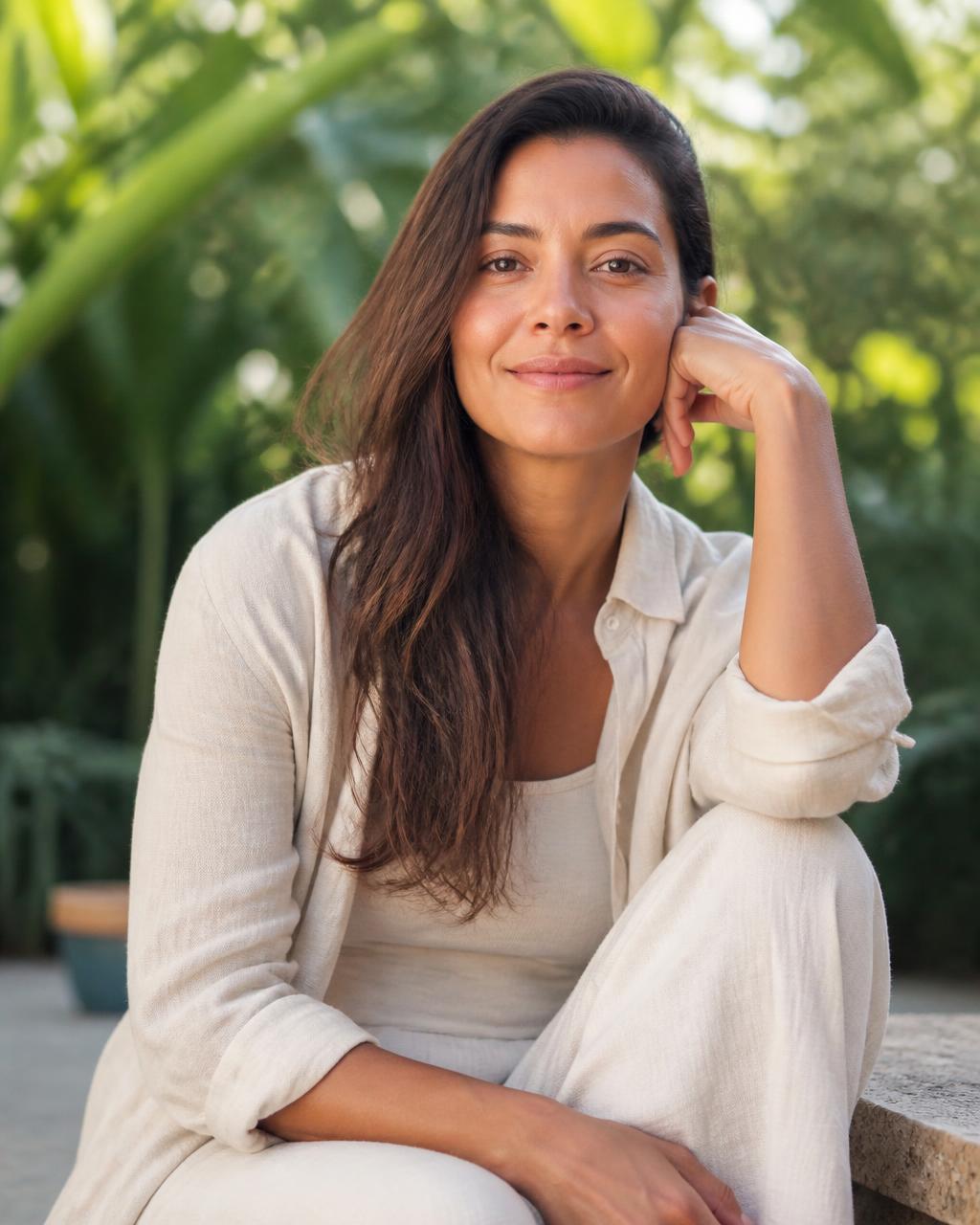 Pessoa adulta sorrindo ao ar livre em um ambiente natural